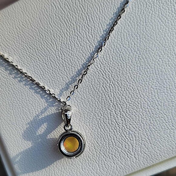 925 Sterling Silver Necklace Round Fire Opal 7mm Natural Gemstone Jewelry 18" - Picture 8 of 9